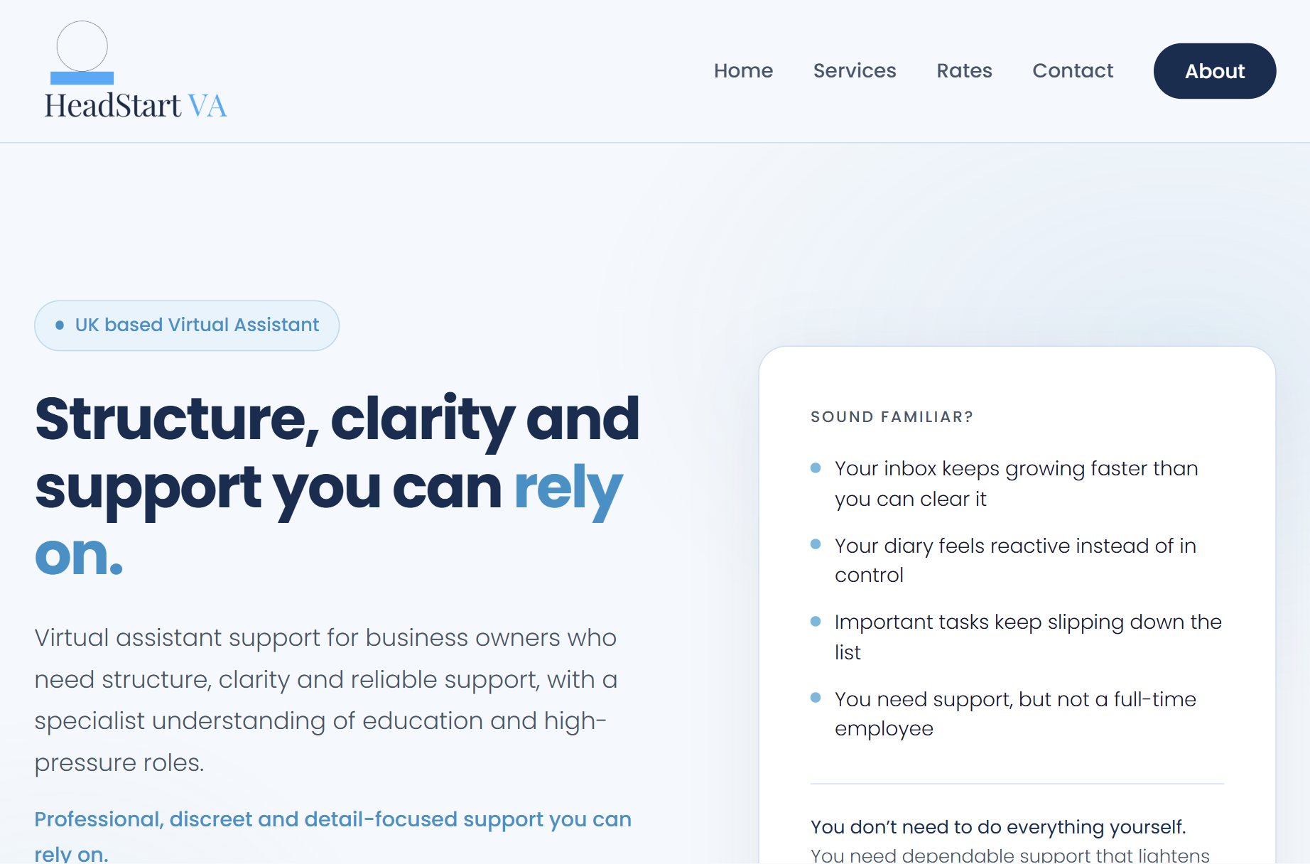 One-page website on desktop